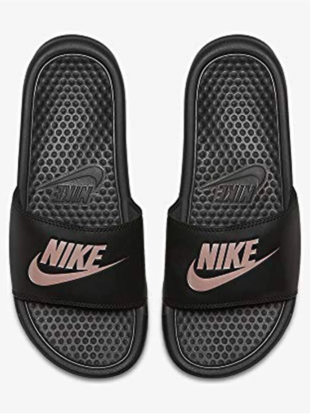 Nike Black Slides with Rose Gold Logo